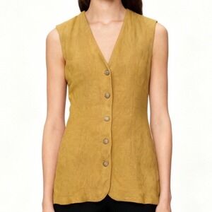 The Limited Collection Vintage Linen Tweed Long Vest in Mustard Yellow size XS
